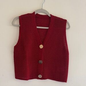 SHEIN Red V-Neck Sweater Vest